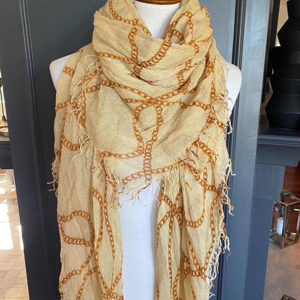 New Authentic Chan Luu Chain Link Print Cashmere Silk Scarf Color: Lambs Wool - Picture 2 of 4